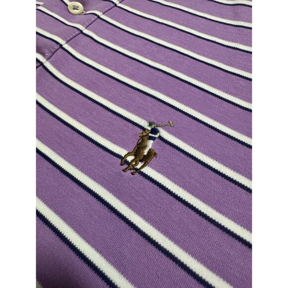 Polo Ralph Lauren Pima Soft Touch Men’s Polo Size Large Purple Striped Dress - Picture 2 of 8